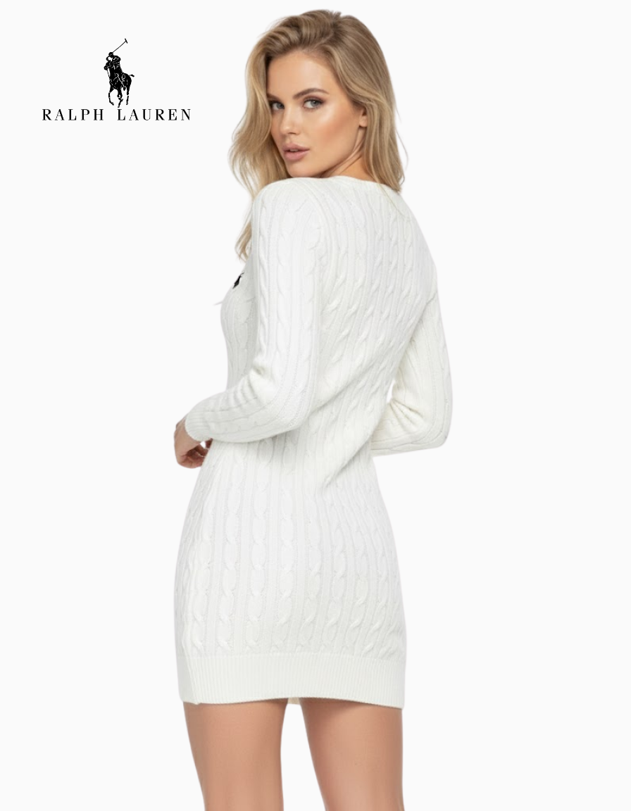 Damen Cable Knit Jumper Dress R&L® White | Limited Edition