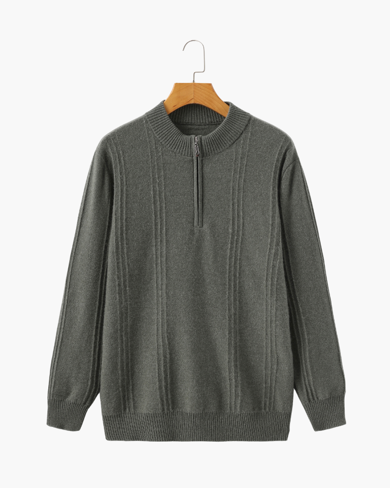 Pullover aus 100 % Kaschmir mit halbem Reißverschluss und Rippstrick - Milano®