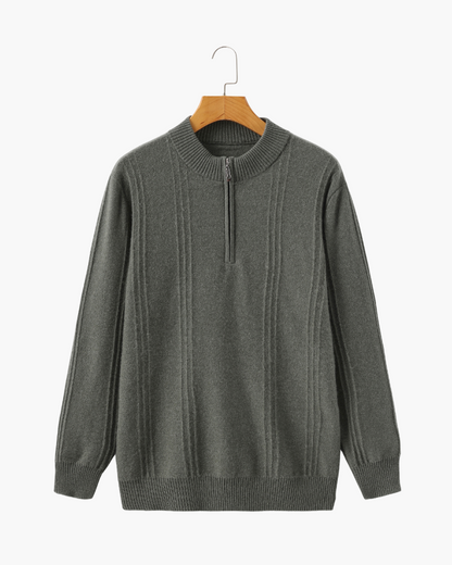 Pullover aus 100 % Kaschmir mit halbem Reißverschluss und Rippstrick - Milano®