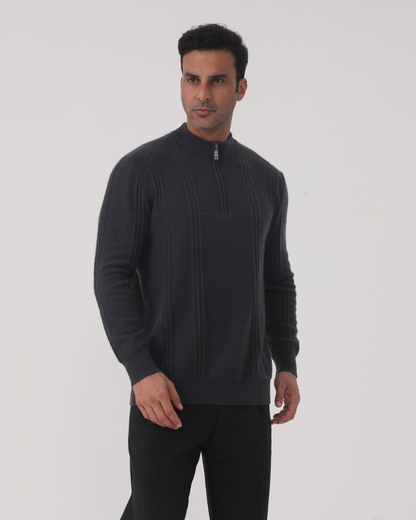 Pullover aus 100 % Kaschmir mit halbem Reißverschluss und Rippstrick - Milano®