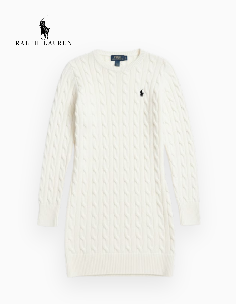 Damen Cable Knit Jumper Dress R&L® White | Limited Edition