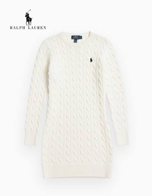 Damen Cable Knit Jumper Dress R&L® White | Limited Edition