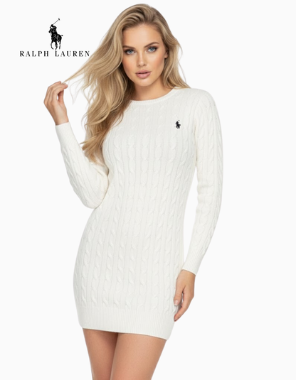 Damen Cable Knit Jumper Dress R&L® White | Limited Edition